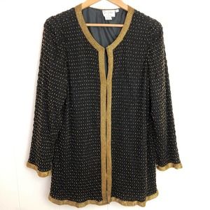 Tan-Chho Vtg Black Beaded Silk Evening Jacket‎ Women's Plus 1X Cocktail Topper
